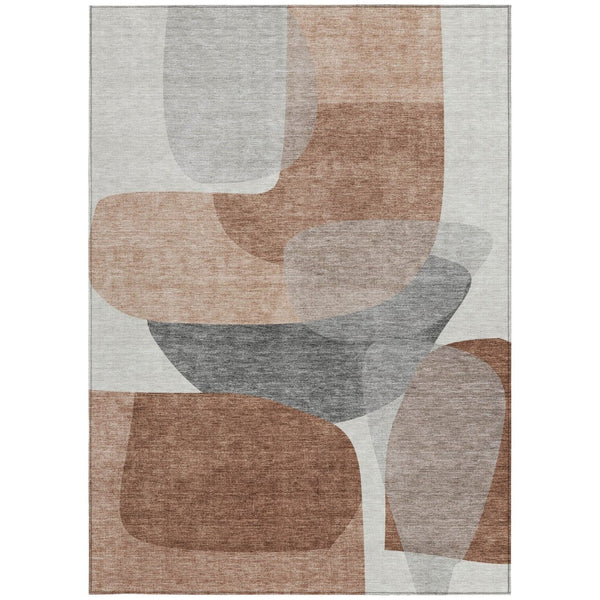 HomeRoots 5' Durable Rust and Gray Abstract Area Rug – Machine Washable for Indoor and Outdoor Spaces 9' X 12' 632177
