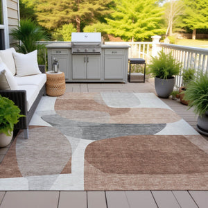 HomeRoots 5' Durable Rust and Gray Abstract Area Rug – Machine Washable for Indoor and Outdoor Spaces 9' X 12' 632177