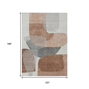 HomeRoots 5' Durable Rust and Gray Abstract Area Rug – Machine Washable for Indoor and Outdoor Spaces 10' X 14' 632178