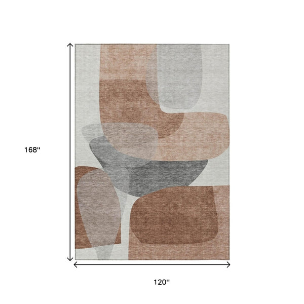 HomeRoots 5' Durable Rust and Gray Abstract Area Rug – Machine Washable for Indoor and Outdoor Spaces 10' X 14' 632178