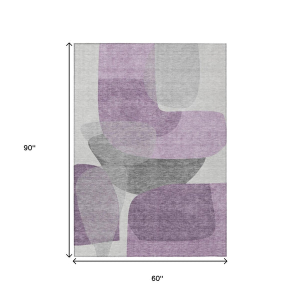 HomeRoots 5' Purple and Gray Abstract Area Rug – Stylish, Washable Design for Indoor and Outdoor Living Spaces 5' X 8' 632180