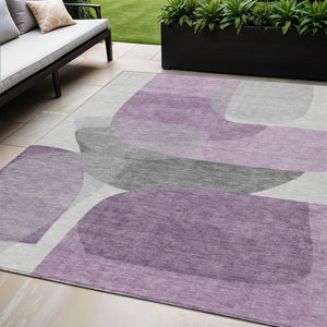 HomeRoots 5' Purple and Gray Abstract Area Rug – Stylish, Washable Design for Indoor and Outdoor Living Spaces 5' X 8' 632180