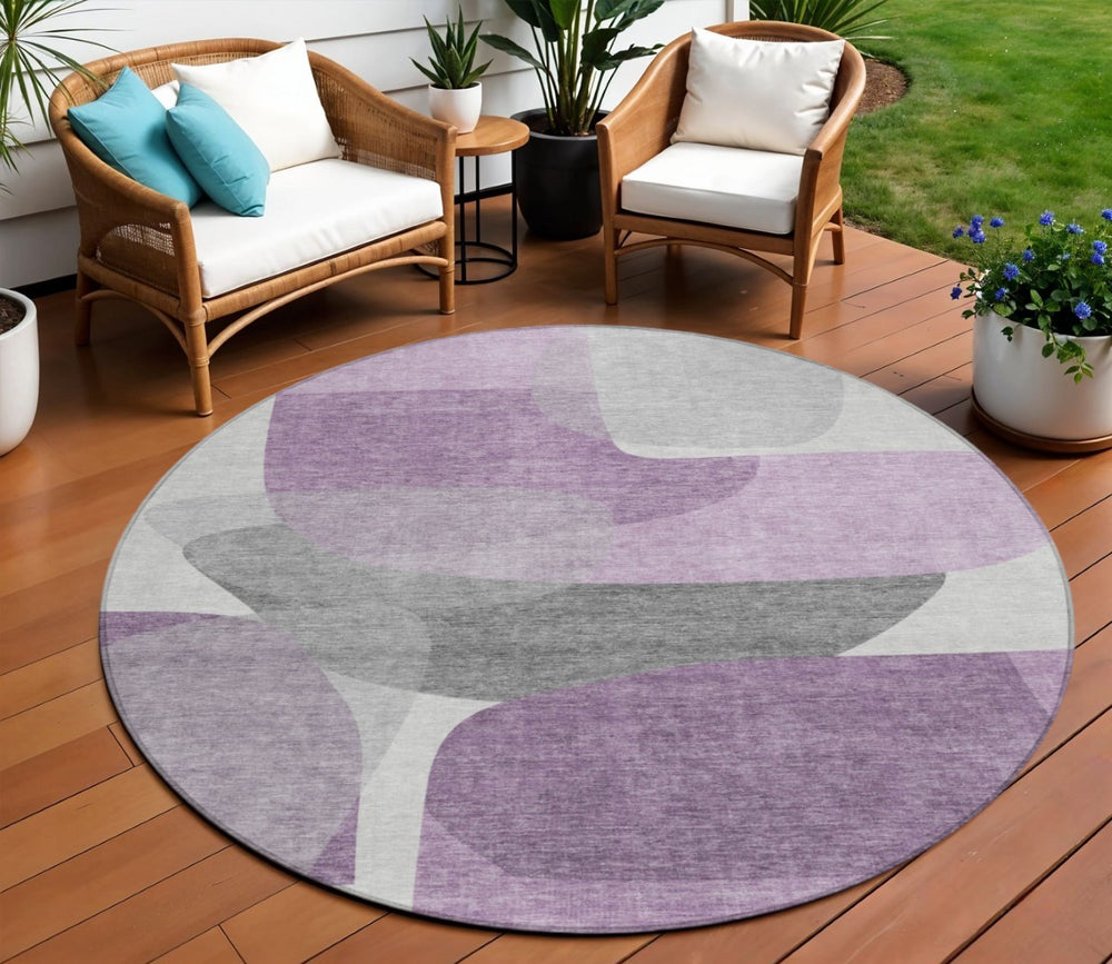 HomeRoots 5' Purple and Gray Abstract Area Rug – Stylish, Washable Design for Indoor and Outdoor Living Spaces 8' Round 632181