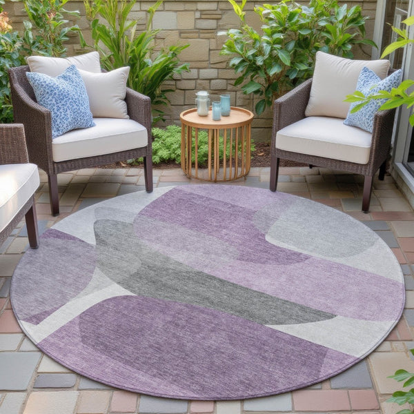 HomeRoots 5' Purple and Gray Abstract Area Rug – Stylish, Washable Design for Indoor and Outdoor Living Spaces 8' Round 632181