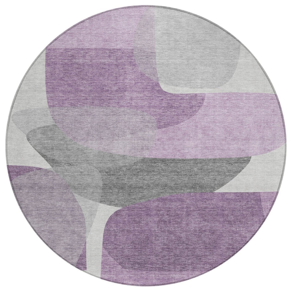 HomeRoots 5' Purple and Gray Abstract Area Rug – Stylish, Washable Design for Indoor and Outdoor Living Spaces 8' Round 632181