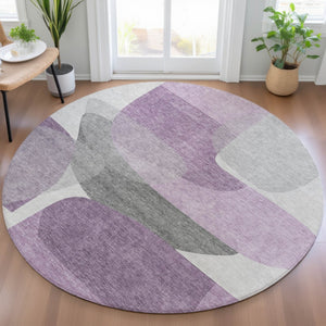 HomeRoots 5' Purple and Gray Abstract Area Rug – Stylish, Washable Design for Indoor and Outdoor Living Spaces 8' Round 632181