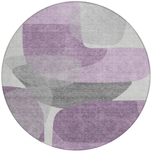 HomeRoots 5' Purple and Gray Abstract Area Rug – Stylish, Washable Design for Indoor and Outdoor Living Spaces 8' Round 632181