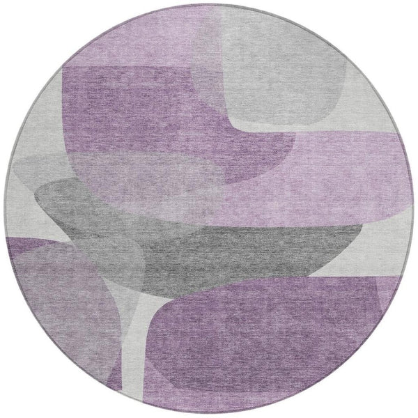 HomeRoots 5' Purple and Gray Abstract Area Rug – Stylish, Washable Design for Indoor and Outdoor Living Spaces 8' Round 632181