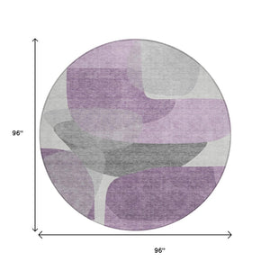 HomeRoots 5' Purple and Gray Abstract Area Rug – Stylish, Washable Design for Indoor and Outdoor Living Spaces 8' Round 632181
