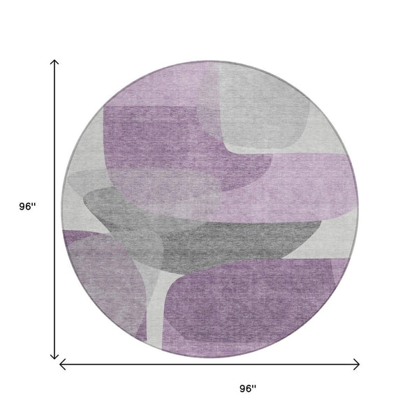 HomeRoots 5' Purple and Gray Abstract Area Rug – Stylish, Washable Design for Indoor and Outdoor Living Spaces 8' Round 632181