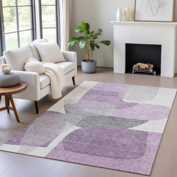 HomeRoots 5' Purple and Gray Abstract Area Rug – Stylish, Washable Design for Indoor and Outdoor Living Spaces 8' X 10' 632182