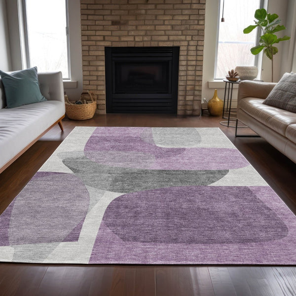HomeRoots 5' Purple and Gray Abstract Area Rug – Stylish, Washable Design for Indoor and Outdoor Living Spaces 10' X 14' 632184