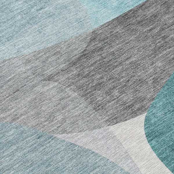 HomeRoots 5' Teal Blue and Gray Abstract Area Rug – Stylish, Washable, Durable for Indoor and Outdoor Use 5' X 8' 632186