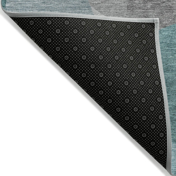 HomeRoots 5' Teal Blue and Gray Abstract Area Rug – Stylish, Washable, Durable for Indoor and Outdoor Use 8' Round 632187