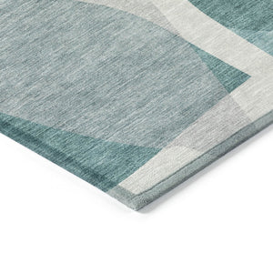 HomeRoots 5' Teal Blue and Gray Abstract Area Rug – Stylish, Washable, Durable for Indoor and Outdoor Use 8' Round 632187