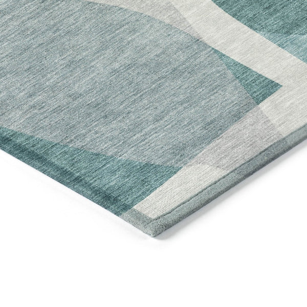 HomeRoots 5' Teal Blue and Gray Abstract Area Rug – Stylish, Washable, Durable for Indoor and Outdoor Use 8' Round 632187