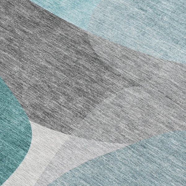 HomeRoots 5' Teal Blue and Gray Abstract Area Rug – Stylish, Washable, Durable for Indoor and Outdoor Use 9' X 12' 632189