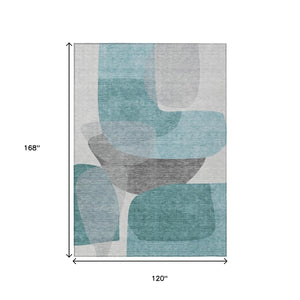 HomeRoots 5' Teal Blue and Gray Abstract Area Rug – Stylish, Washable, Durable for Indoor and Outdoor Use 10' X 14' 632190