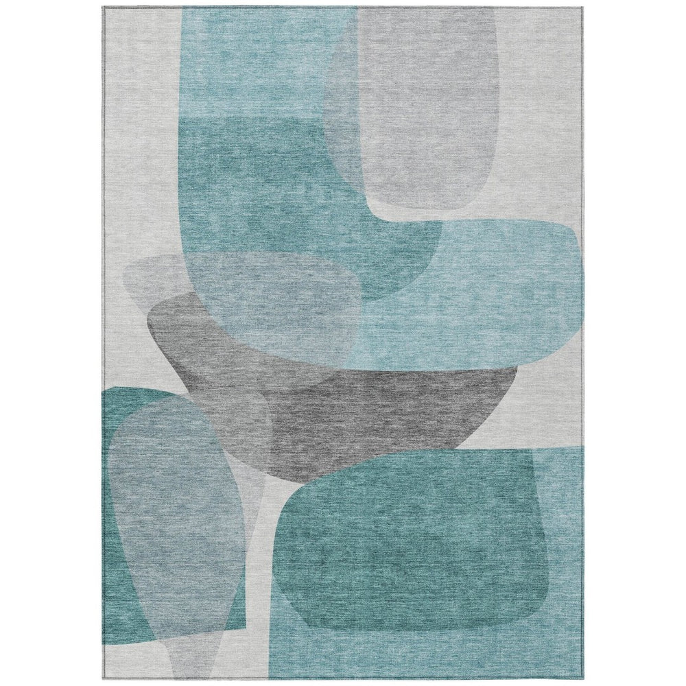 HomeRoots 5' Teal Blue and Gray Abstract Area Rug – Stylish, Washable, Durable for Indoor and Outdoor Use 10' X 14' 632190