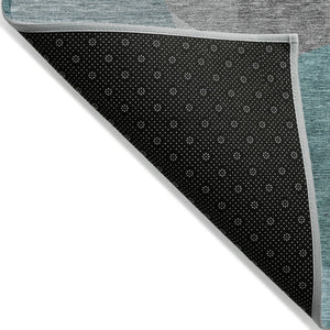 HomeRoots 5' Teal Blue and Gray Abstract Area Rug – Stylish, Washable, Durable for Indoor and Outdoor Use 10' X 14' 632190