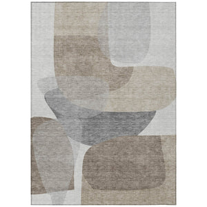 HomeRoots 5' Abstract Taupe and Gray Area Rug - Machine Washable, Durable, Indoor-Outdoor Versatility for Any Space 5' X 8' 632192