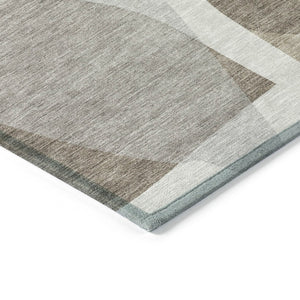 HomeRoots 5' Abstract Taupe and Gray Area Rug - Machine Washable, Durable, Indoor-Outdoor Versatility for Any Space 8' Round 632193