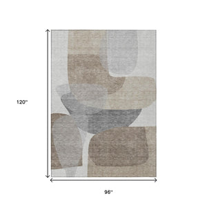 HomeRoots 5' Abstract Taupe and Gray Area Rug - Machine Washable, Durable, Indoor-Outdoor Versatility for Any Space 8' X 10' 632194