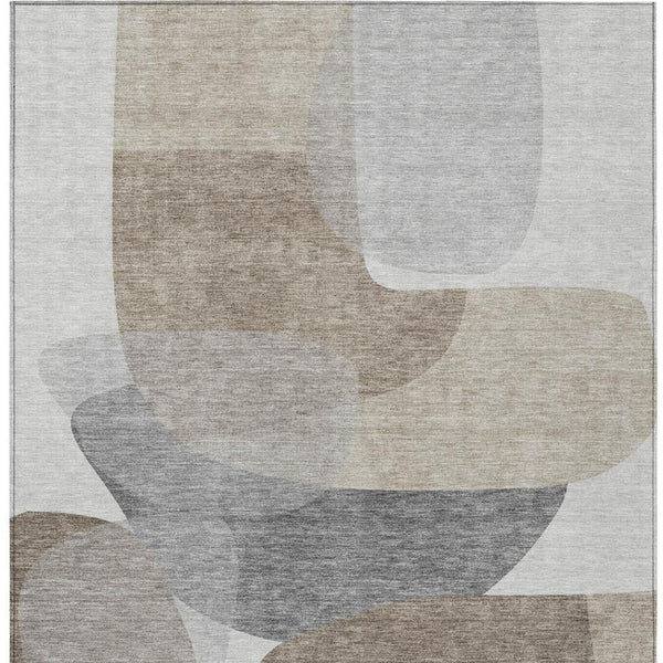 HomeRoots 5' Abstract Taupe and Gray Area Rug - Machine Washable, Durable, Indoor-Outdoor Versatility for Any Space 9' X 12' 632195