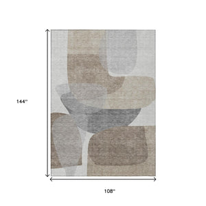 HomeRoots 5' Abstract Taupe and Gray Area Rug - Machine Washable, Durable, Indoor-Outdoor Versatility for Any Space 9' X 12' 632195