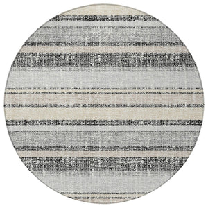HomeRoots 5' Stylish Black and Silver Striped Area Rug for Indoor and Outdoor Use - Durable, Washable, Versatile 8' Round 632199