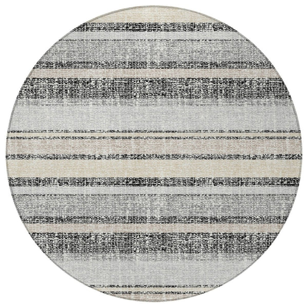 HomeRoots 5' Stylish Black and Silver Striped Area Rug for Indoor and Outdoor Use - Durable, Washable, Versatile 8' Round 632199
