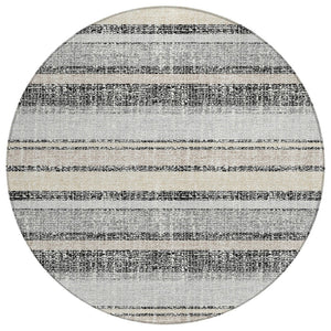 HomeRoots 5' Stylish Black and Silver Striped Area Rug for Indoor and Outdoor Use - Durable, Washable, Versatile 8' Round 632199