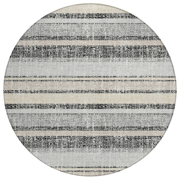 HomeRoots 5' Stylish Black and Silver Striped Area Rug for Indoor and Outdoor Use - Durable, Washable, Versatile 8' Round 632199