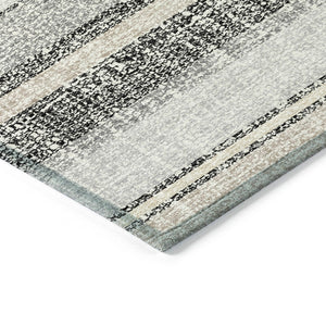 HomeRoots 5' Stylish Black and Silver Striped Area Rug for Indoor and Outdoor Use - Durable, Washable, Versatile 8' Round 632199