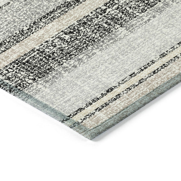 HomeRoots 5' Stylish Black and Silver Striped Area Rug for Indoor and Outdoor Use - Durable, Washable, Versatile 8' Round 632199