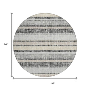 HomeRoots 5' Stylish Black and Silver Striped Area Rug for Indoor and Outdoor Use - Durable, Washable, Versatile 8' Round 632199