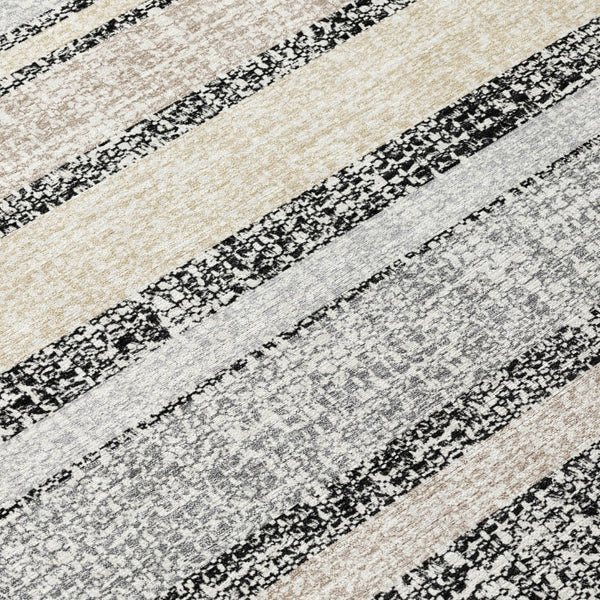 HomeRoots 5' Stylish Black and Silver Striped Area Rug for Indoor and Outdoor Use - Durable, Washable, Versatile 8' Round 632199