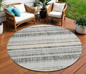 HomeRoots 5' Stylish Black and Silver Striped Area Rug for Indoor and Outdoor Use - Durable, Washable, Versatile 8' Round 632199