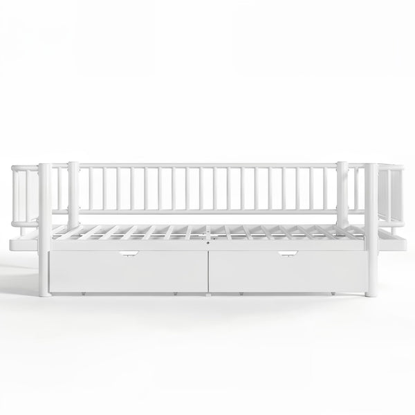 English Elm Full Size Metal Platform Storage Bed Low Profile Steel Frame with Built-in Drawers Light White W5305P471351