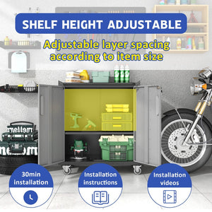 English Elm Heavy-duty Steel Garage Cabinet on Wheels with Locking Doors and Adjustable Shelves T2398P222831