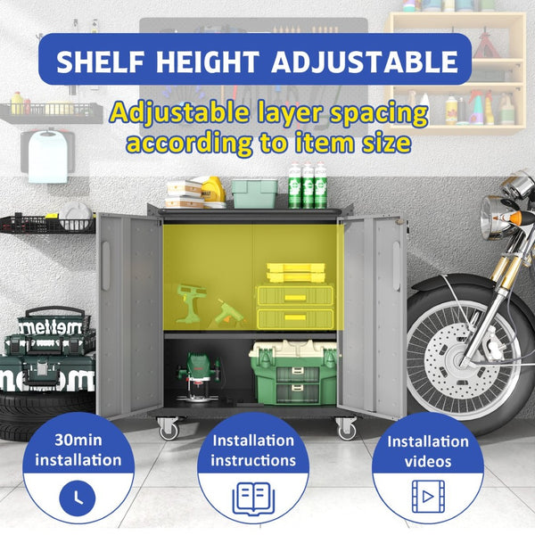 English Elm Heavy-duty Steel Garage Cabinet on Wheels with Locking Doors and Adjustable Shelves T2398P222831