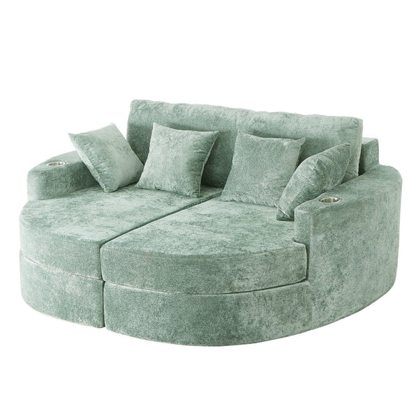 English Elm Swivel Barrel Accent Chair Chenille Tufted Round Club Seat for Living Room Lounge Green N719S002240F