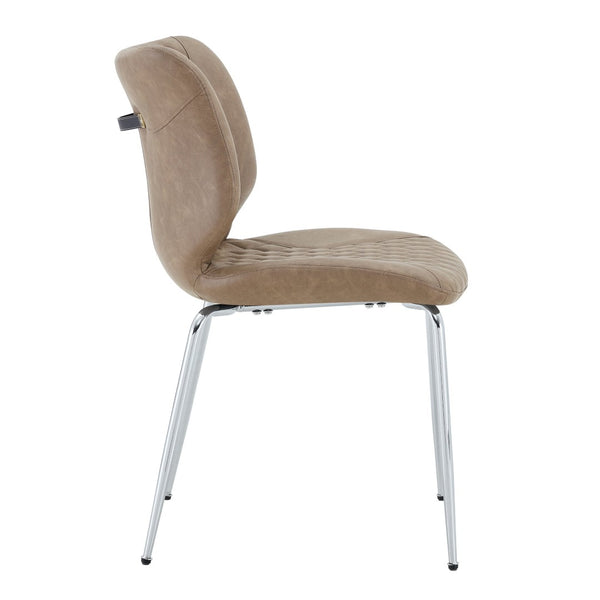 English Elm Dark Oil Waxed Faux Leather Dining Chair Set with Diamond Tufted High Back Metal Legs W3493P444879