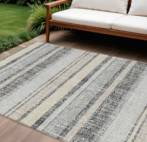 HomeRoots 5' Stylish Black and Silver Striped Area Rug for Indoor and Outdoor Use - Durable, Washable, Versatile 8' X 10' 632200