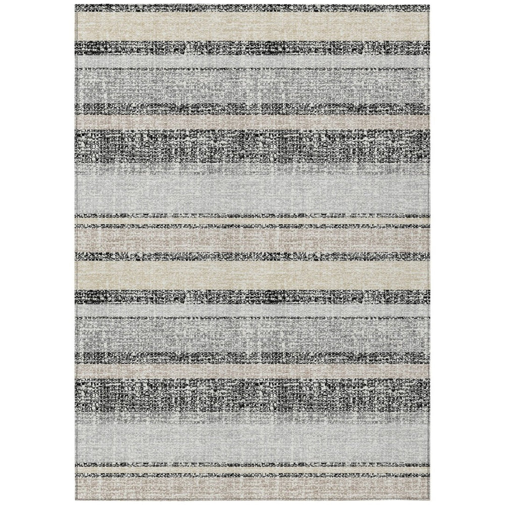 HomeRoots 5' Stylish Black and Silver Striped Area Rug for Indoor and Outdoor Use - Durable, Washable, Versatile 8' X 10' 632200
