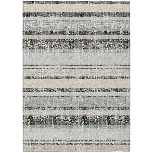 HomeRoots 5' Stylish Black and Silver Striped Area Rug for Indoor and Outdoor Use - Durable, Washable, Versatile 9' X 12' 632201