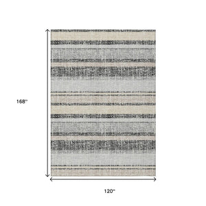HomeRoots 5' Stylish Black and Silver Striped Area Rug for Indoor and Outdoor Use - Durable, Washable, Versatile 10' X 14' 632202