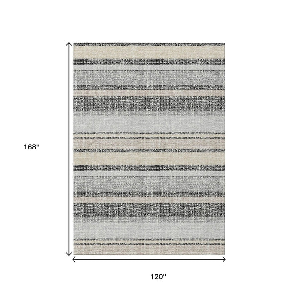 HomeRoots 5' Stylish Black and Silver Striped Area Rug for Indoor and Outdoor Use - Durable, Washable, Versatile 10' X 14' 632202