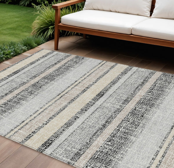 HomeRoots 5' Stylish Black and Silver Striped Area Rug for Indoor and Outdoor Use - Durable, Washable, Versatile 10' X 14' 632202