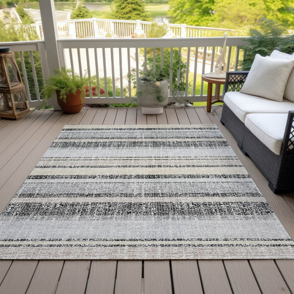 HomeRoots 5' Stylish Black and Silver Striped Area Rug for Indoor and Outdoor Use - Durable, Washable, Versatile 10' X 14' 632202